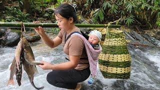 The skill of weaving baskets to catch stream fish of a highland girl