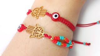 🪬 MANO de HAMSA y OJO TURCO PULSERA de PROTECCIÓN con TÉCNICA combinada de Macramé y Mostacillas