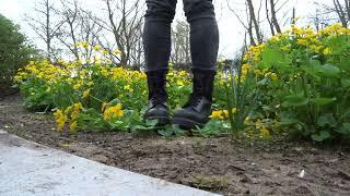 Dr Martens Steel Toe Boots stomping and destroying some flowers