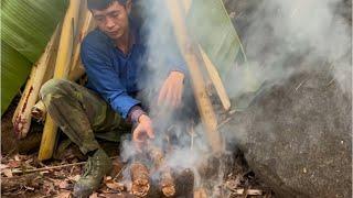 Building A House With Banana Trees-Surviving In The Wild By Making Fire#survival#camping #bushcraft