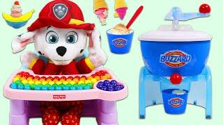 Learning How to Make DIY Ice Cream with Paw Patrol Baby Marshall and Dairy Queen Blizzard Maker