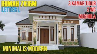 Desain rumah ukuran 7x15m 1 lantai 3 kamar tidur minimalis modern HAQ DESAIN