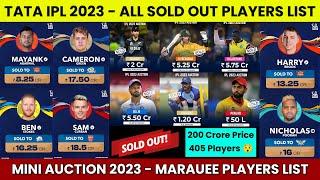 Tata IPL 2023 Auction Live - All Sold out Players List Marquee Players List Price and Teams