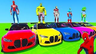 SPIDERMAN CARS MEGA MULTI Ramp JUMP Challenge  SUPERHERO HULK Goku Epic new Stunts BMW Race - GTA V