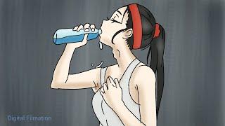 When She Drinks too Much Protein Shake  - Female Muslce Growth Animation