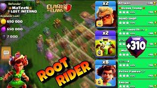 OverPowered SPAM Army  Th16 ROOT RIDER Spam With Overgrowth SpellsLive Legend League Atks 