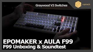 EPOMAKER x AULA F99 Wireless Mechanical Keyboard Unboxing & Soundtest - Graywood V3 Switch