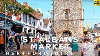 ʟᴏɴᴅᴏɴ ᴅᴀʏ ᴛʀɪᴘ ST ALBANS UK Posh City Centre Walking Tour 4K Food Street Market Cathedral