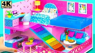 Make Pink Dream Cardboard House with Bedroom Kitchen Living Room Mega Pool  DIY Miniature House