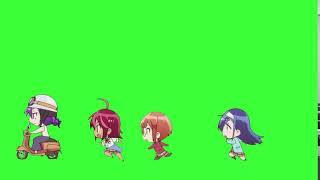 Chibi Bokuben Girls Running GreenscreenChroma