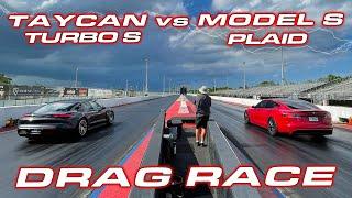 1020 HP PLAID vs TAYCAN * Tesla Plaid Model S vs Porsche Taycan Turbo S 14 Mile Drag Race