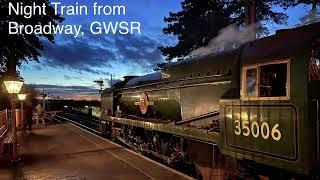 Bulleid Pacific loco 35006 Peninsular & Oriental S. N. Co takes an evening train from Broadway