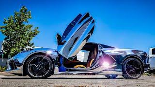 Chrome Chevrolet Corvette C8 showing off Lambo Door Conversion Kit by Vertical Doors Inc.