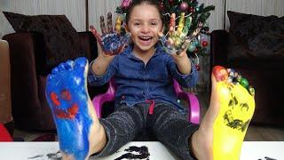 Linanın El Ayak Baskısını Sehpaya Yaptık Ayakları Çok Gıdıklandı  Funny Kids Video