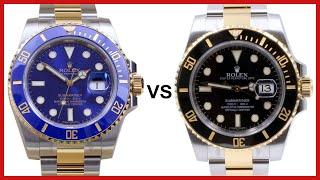 ▶ BLACK vs. BLUE Rolex Submariner Two-Tone COMPARISON - 18k yellow Gold Ceramic Bezel 116613