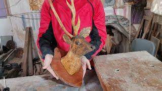 How to carve a wooden deer head  Wooden deer head carving