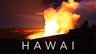 Hawai. Isla Grande y erupción volcánica.