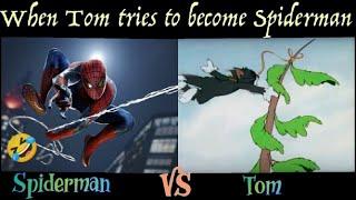 When Tom tries to be Spiderman  Funny Tom and Jerry Marvel meme 