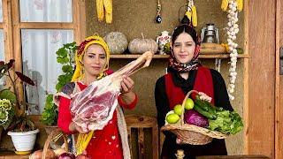 IRAN Rural Life in Rainy Mountain Village  Cooking Lamb Stew and Rice