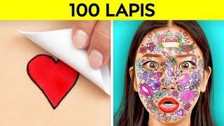 TANTANGAN 100 LAPIS Makeup Hairspray Lakban Tato 100+ Lapis Terbaik oleh 123 GO CHALLENGE