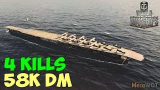 World of WarShips  Hosho  4 KILLS  58K Damage - Replay Gameplay 1080p 60 fps