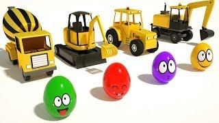 Build #excavator Tractor Mixer Truck Bulldozer - Learn Colors With Surprise Eggs for Kids