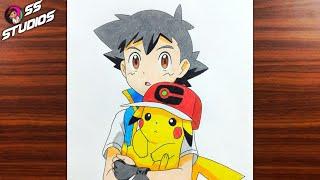 How to draw Ash and Pikachu Best Friend Forever - Step by step with color pencil