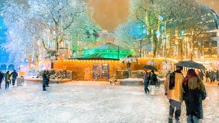 London SNOW Finally ️ West End Winter Christmas Walk Dec 2022 ️ 4K HDR 60FPS