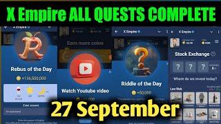 27 September All Quests Code X Empire  Youtube Video Code  Rebus Of The Day  Investment Fund Card