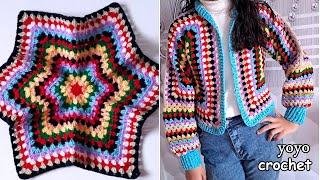كروشية جاكيتكارديجان رائع  بقطعة واحدة  سهل للمبتدئين لأى مقاسsimple crochet jacket#يويو_كروشية