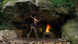 I Chiseled a Giant Rock To Build a Warm Shelter in the Rain Forest Precious Tea Catch and Cook