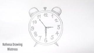 How to Draw Clock Step by Step Very Easy 2021  Draw Alarm Clock  Wall Clock Pencil sketch 2021