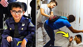 Evil Bullies Dump 3rd Grader From Wheelchair For Dressing Like Cop Then THIS Happens
