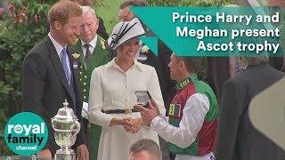 Prince Harry and Meghan Duchess of Sussex present Ascot trophy to Frankie Dettori