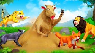 Magical Sand Cow Transformation - Cow Encounters Tiger Fox Wolf Pig  Funny Animals Fights 2024