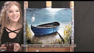 Learn How to Paint BEACH BOAT AND BIRDS with Acrylic Paint - Paint & Sip at Home - Easy Tutorial