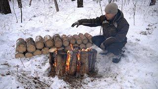 НОДЬЯ из ЧУРБАКОВ   очень интересный костёр  ФИНСКАЯ СВЕЧА + КОСТЕР ОБРАТНЫЙ из ЧУРБАКОВ