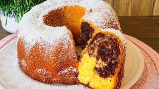 With secret ingredient How to bake juicy marble cake - simple quick recipe