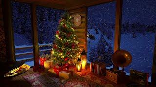 Christmas Ambience in a Cozy Winter Cabin with Snowfall and Fireplace Sounds  Merry Christmas 2023