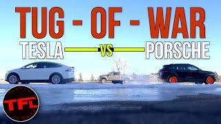 Its On Tesla Model X vs. Porsche Cayenne Turbo vs. Ford F-250 Tug-of-War