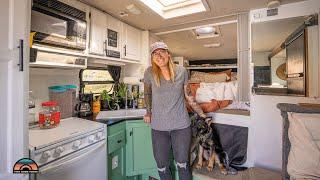 Solo Female In Renovated RV Truck Camper - Toilet & Shower In Her Micro Tiny House