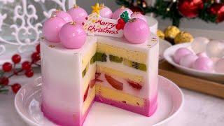 Pink Ombre Christmas Jelly Layered Fruit Cake  Agar-agar Cake  圣诞水果果冻蛋糕食谱  燕菜糕食谱