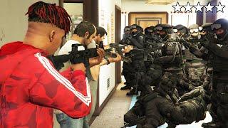 GTA 5 - Franklin Michael and Trevor FIVE STAR Cop Battle in FRANKLINS HOUSE Police Chase
