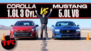 Tiny Turbo vs Massive V8 The GR Corolla Takes On The New Ford Mustang GT in a Drag Race