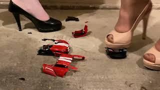 2 Girls Crushing and Stomping Toy Car in High Heels