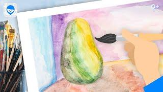 Как нарисовать авокадо? Рисунки акварелью для начинающих.  Онлайн уроки рисования бесплатно.