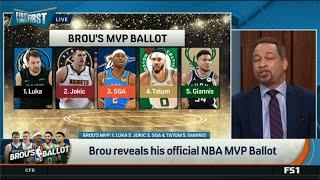 FIRST THINGS FIRST  Chris Broussard reveals his official NBA MVP Ballot 1. Luka 2. Jokic...