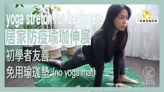居家防疫瑜珈伸展 {初學者友善} 免用瑜珈墊 Yoga stretch for beginners no yoga mat { Flow with Katie } #好家在我在家