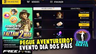 É AMANHÃ EVENTO DIA DOS PAIS PEGUE O AVENTUREIRO? TROCA NICK GRÁTIS EMOTE PARA TODOS FREE FIRE