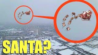 Drone catches Santa Claus FLYING in his sleigh on Christmas Eve almost hits drone
